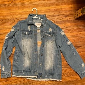 Light wash large roped jean jacket with jewel buttons
